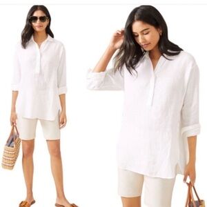 J McLaughlin Fallon Relaxed Popover Classic White Linen Shirt for Women XS Beach
